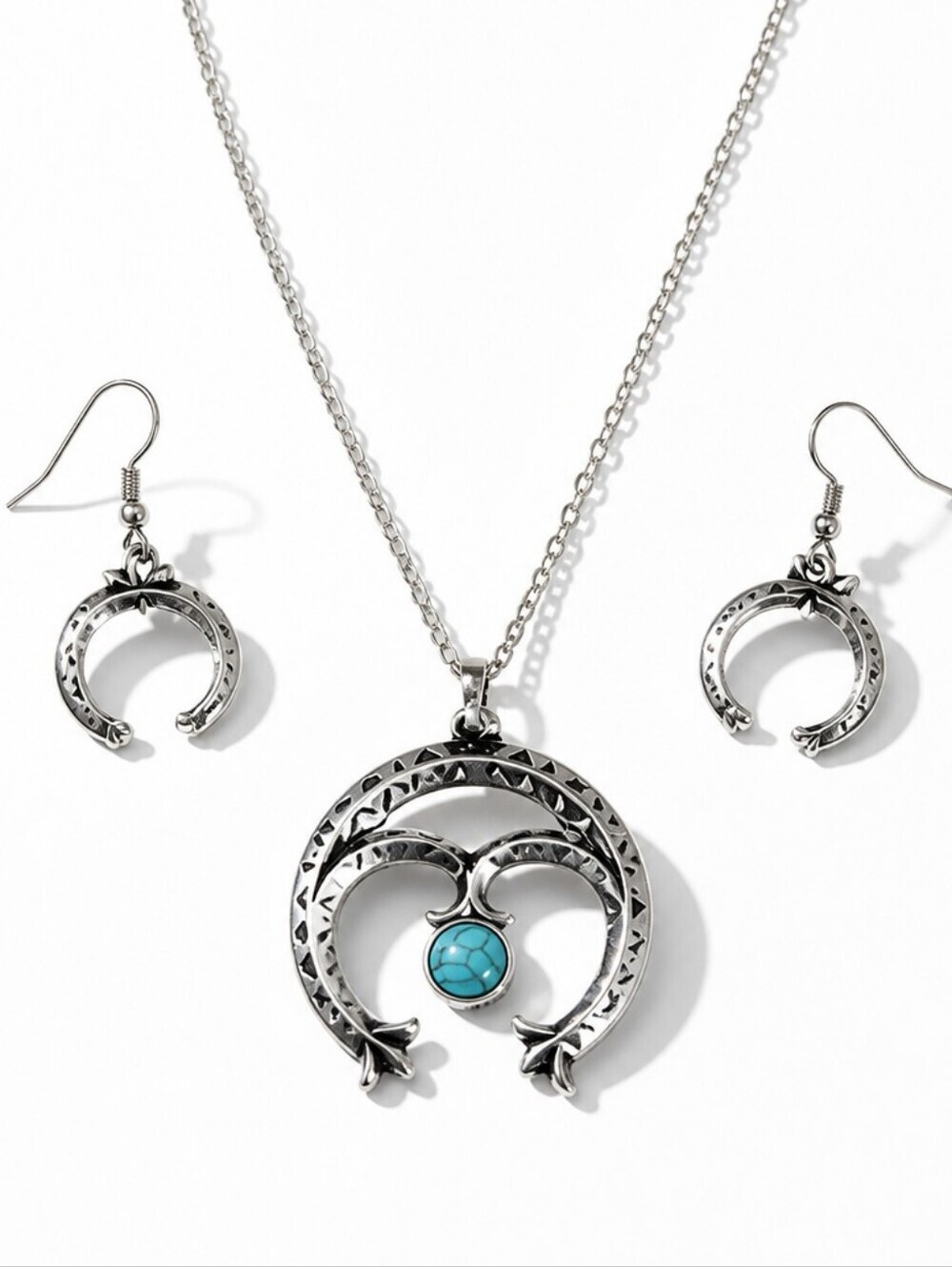 NWT nadineWest Silver Faux Turquoise Necklace & Earring Set